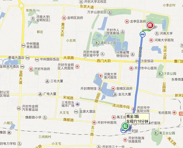 10路公交车:火车站出站后乘坐10路公交车,直接到达河南大学明伦